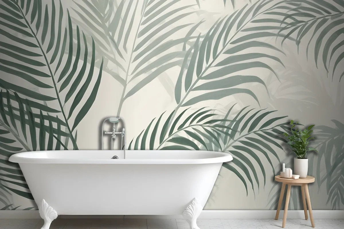 Green Palm Leaf Inky Tropical Wallpaper Mural