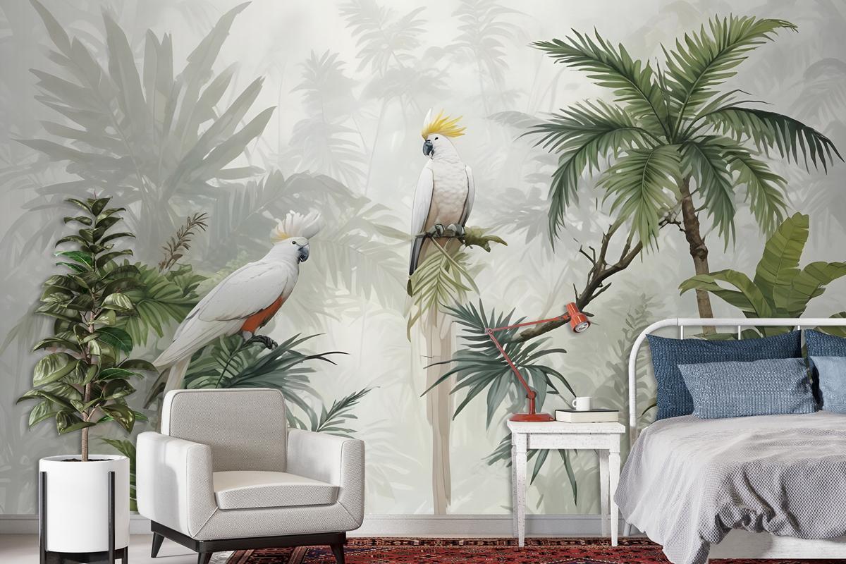 Green Tropical Forest With Parrot Wallpaper Mural