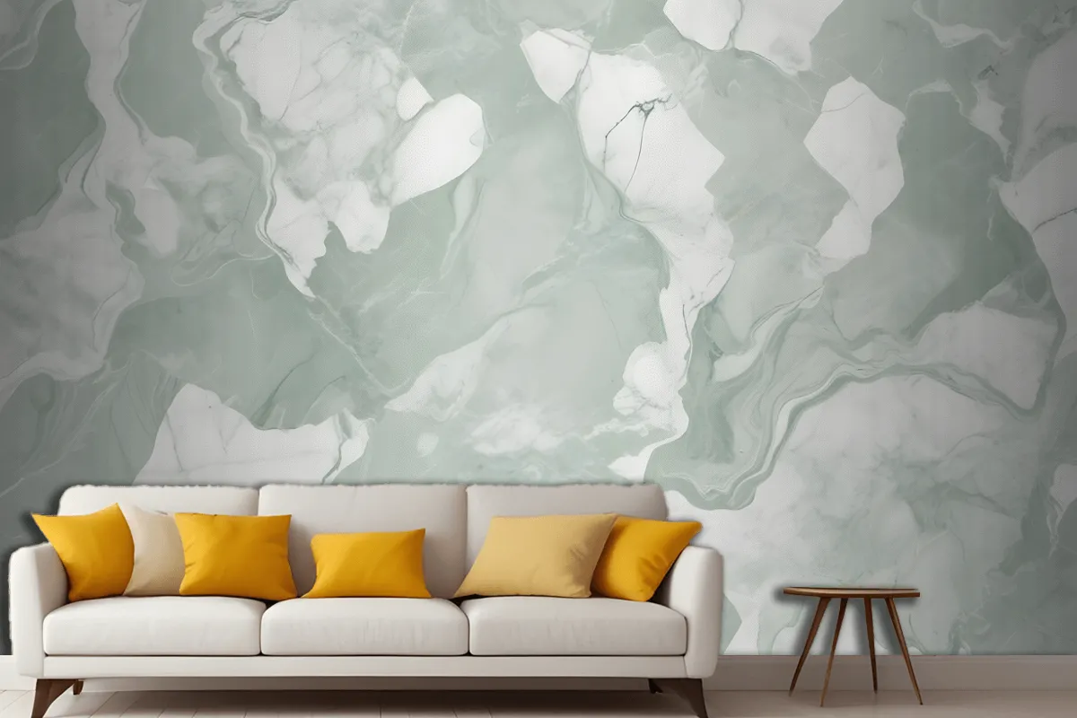 Green White Abstract Marble Wallpaper Mural
