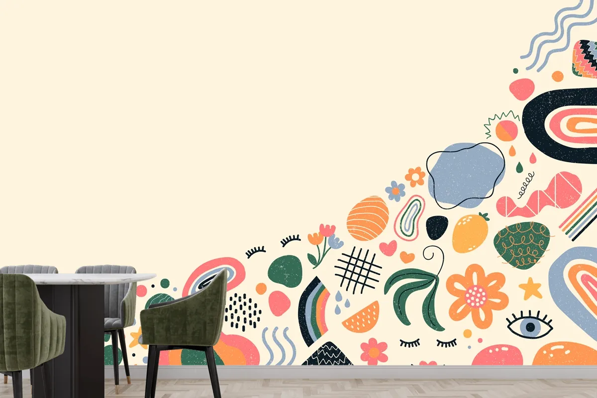 Handdrawn Abstract Organic Shapes Wallpaper Mural