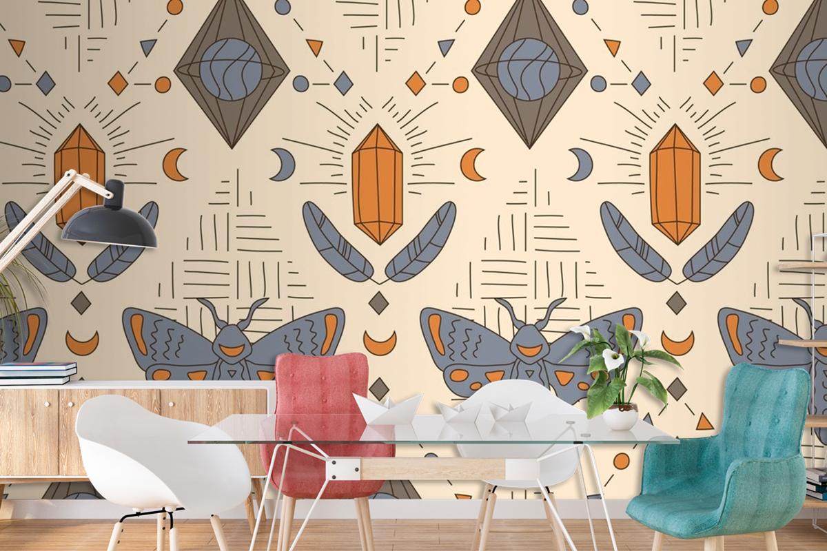 Hand Drawn Boho Geometric Pattern Wallpaper Mural