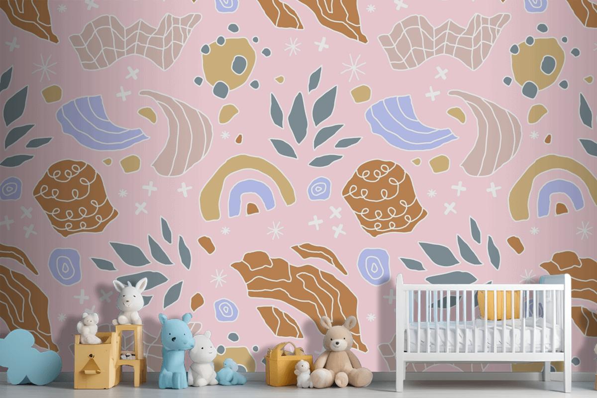 Hand Drawn Cutout Collage Pattern Wallpaper Mural