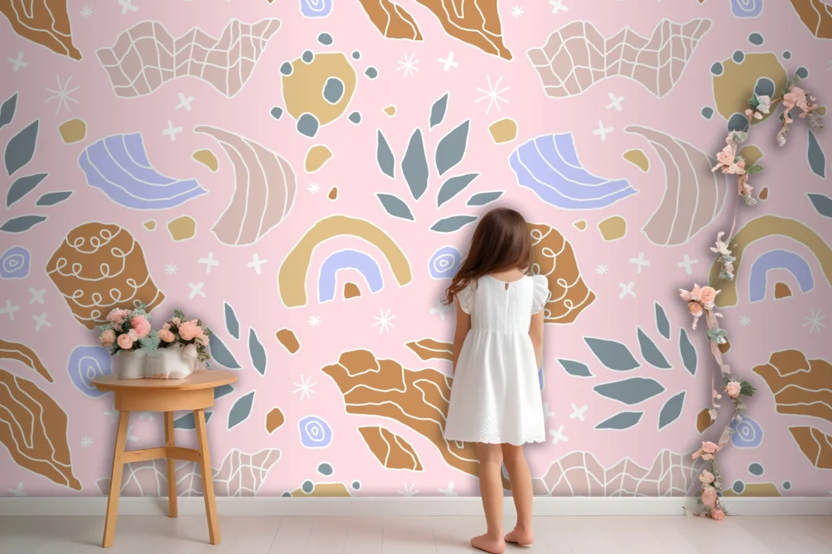 Hand Drawn Cutout Collage Pattern Wallpaper Mural