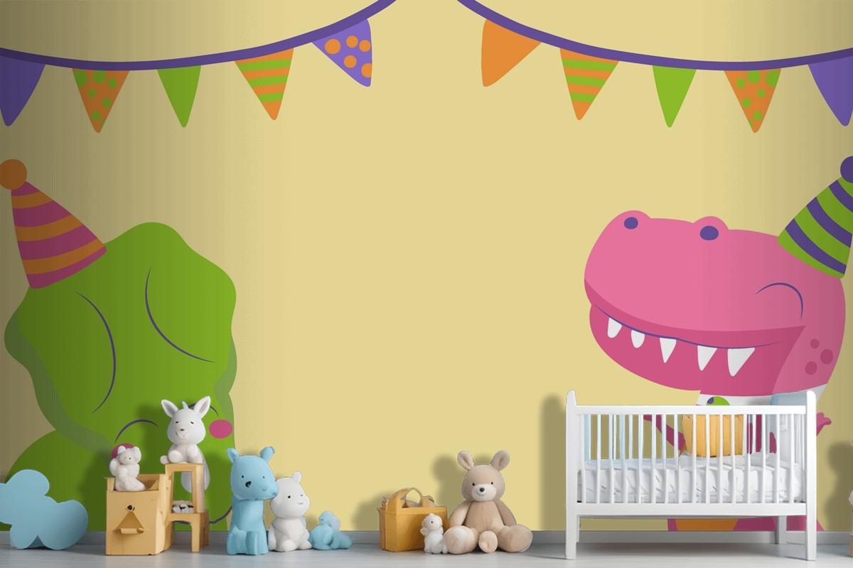 Hand Drawn Dinosaur Birthday Zoom Wallpaper Mural