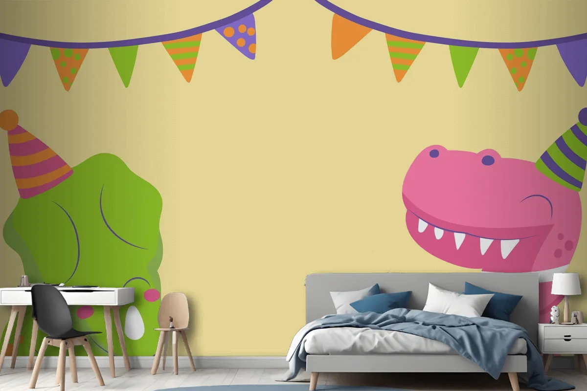 Hand Drawn Dinosaur Birthday Zoom Wallpaper Mural