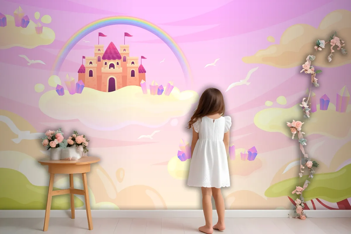 Hand Drawn Fairytale Background Girl Wallpaper Mural