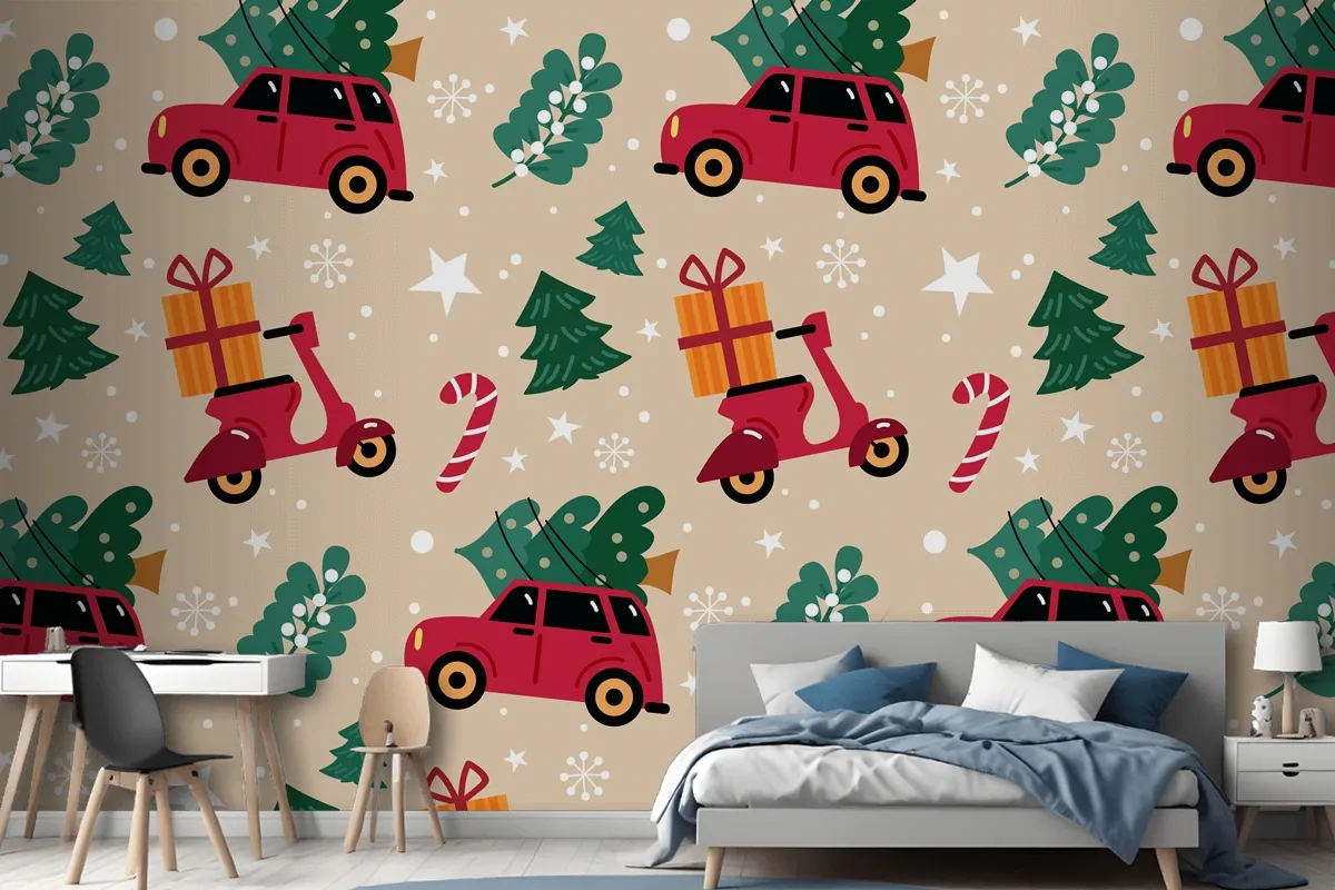 Hand Drawn Flat Christmas Pattern Design Wallpaper Mural