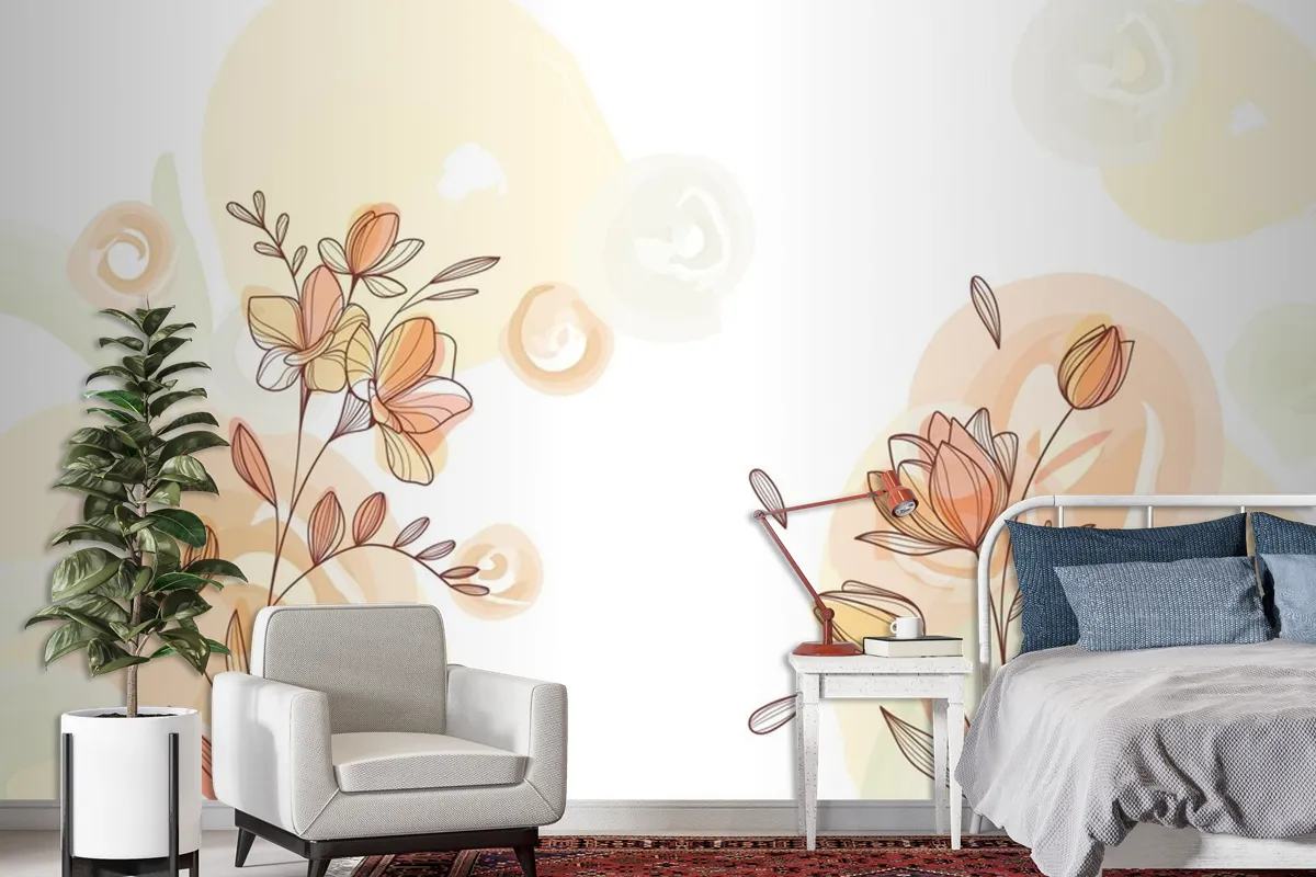 Hand Drawn Flowers Background Wallpaper Mural