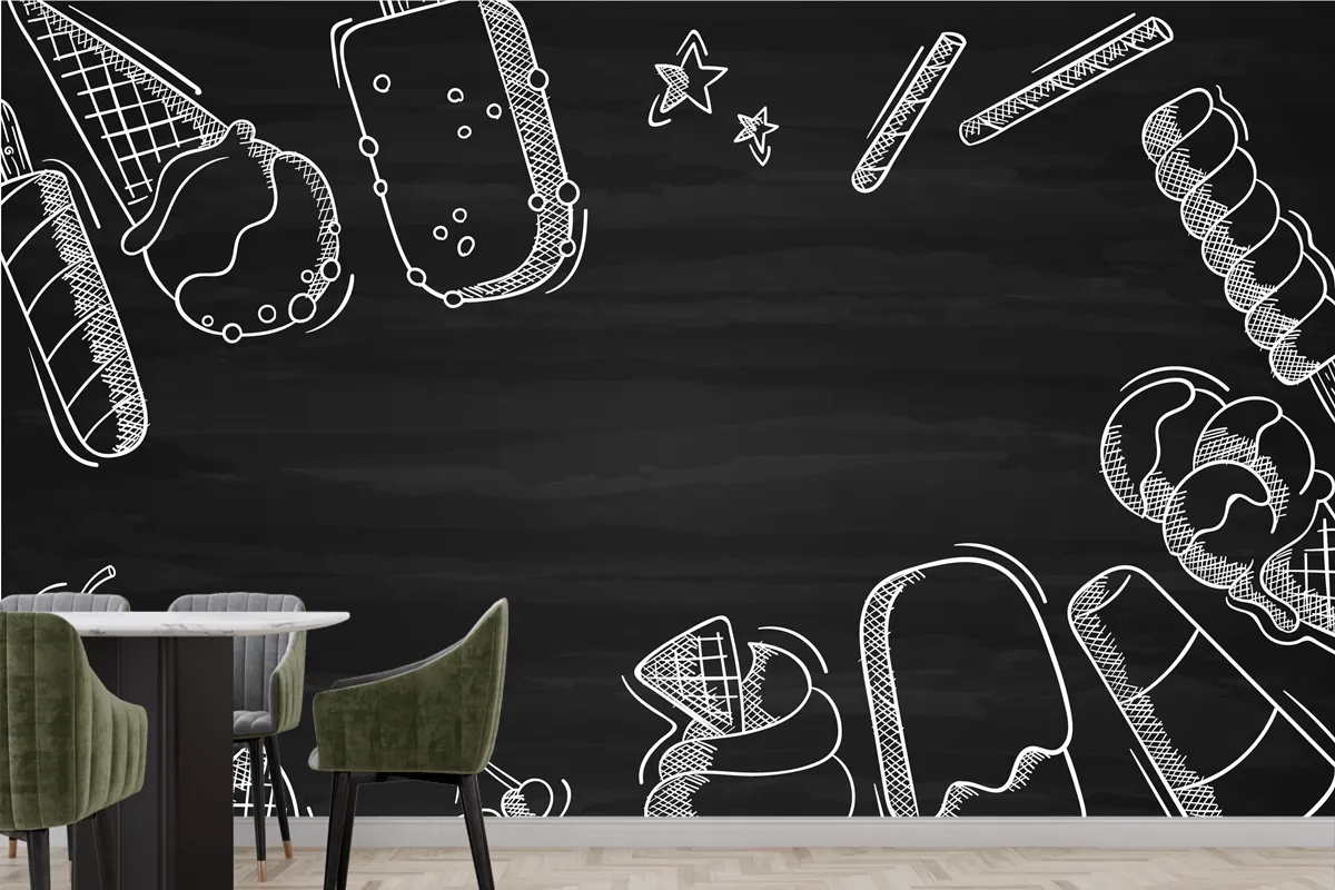 Hand Drawn Ice Cream Blackboard Wallpaper Mural