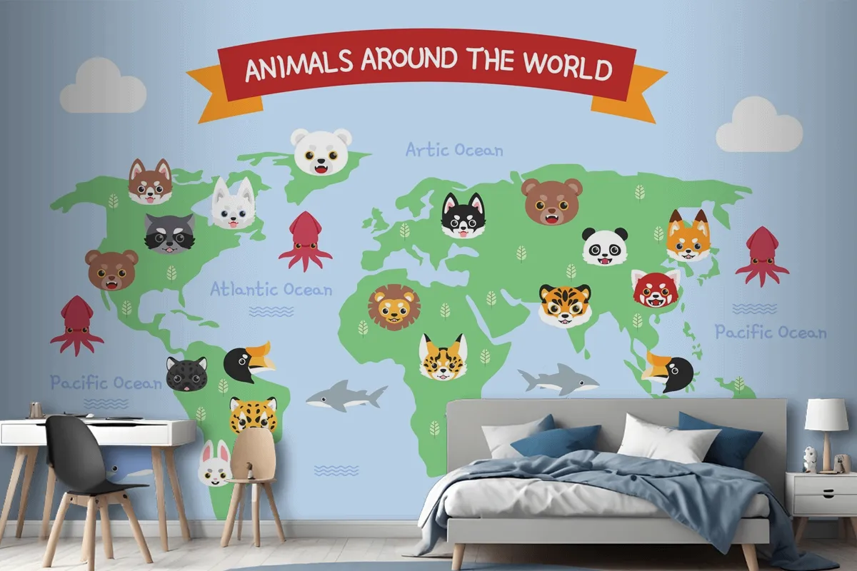 Hand Drawn Kids Map Wallpaper Mural