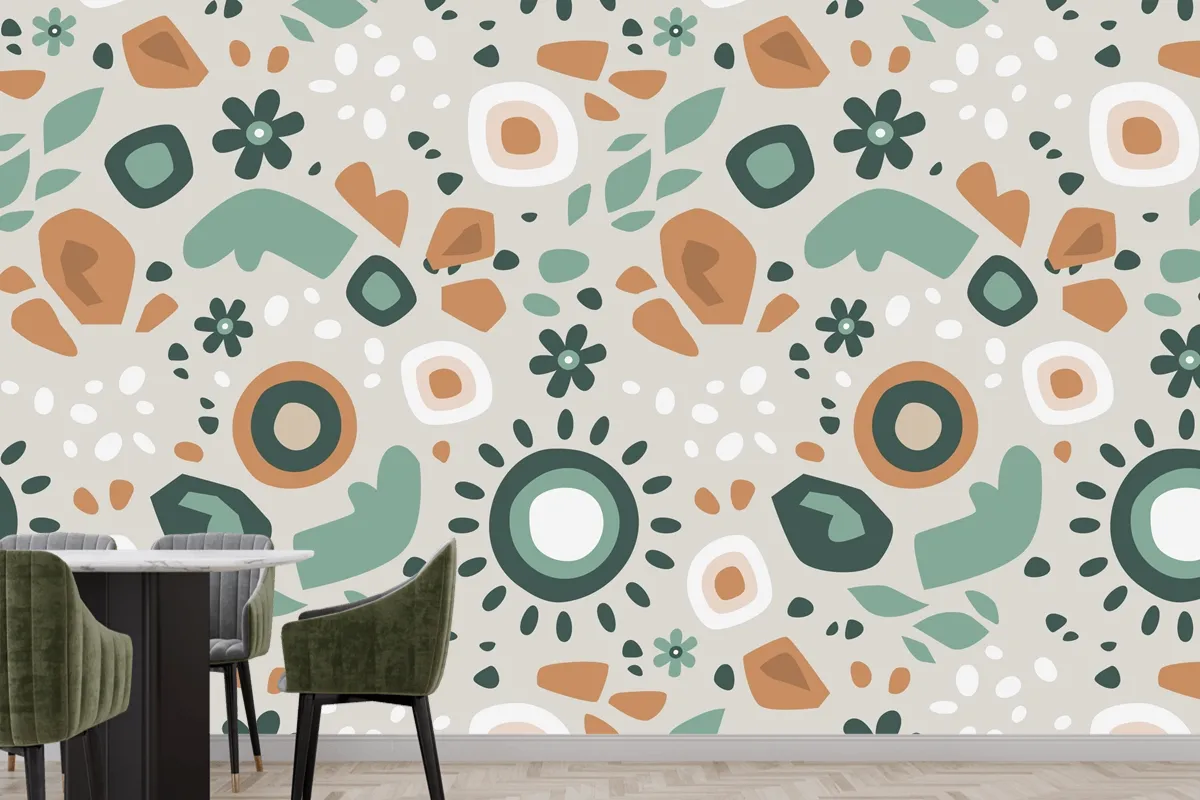 Hand Drawn Muted Colors Pattern Design Wallpaper Mural