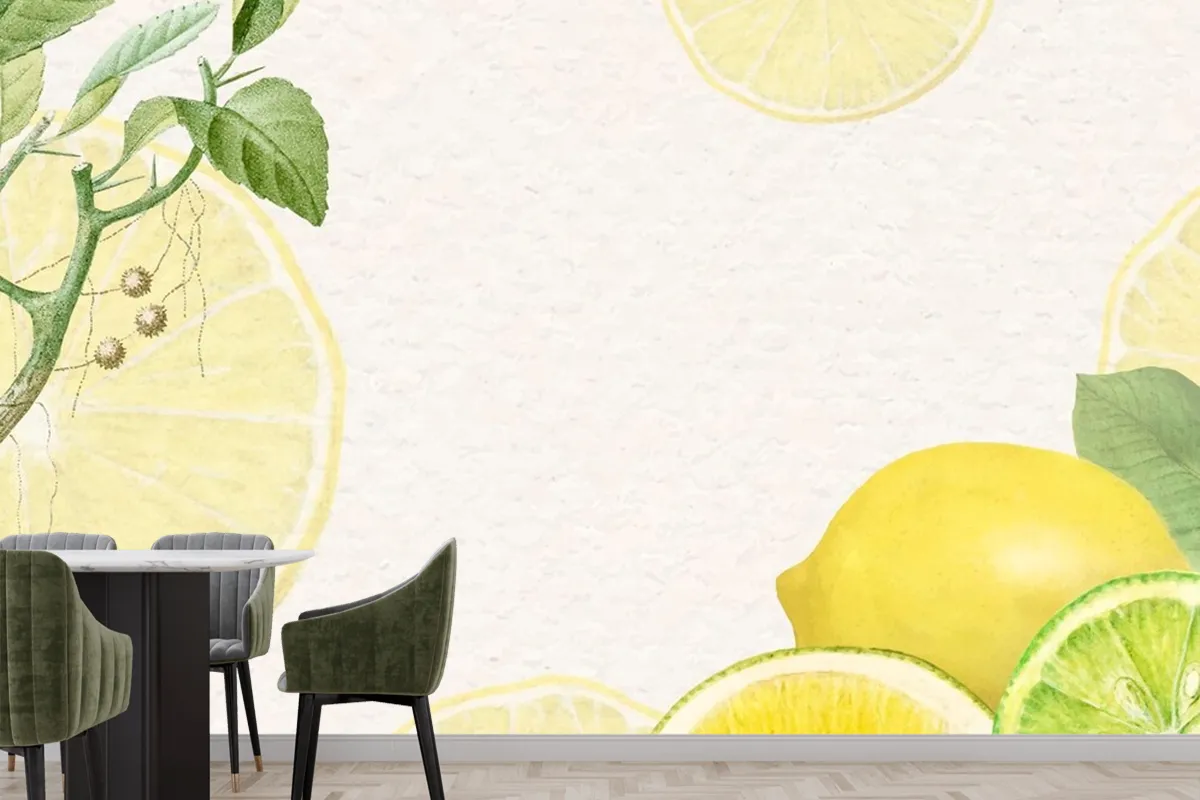 Hand Drawn Natural Fresh Lemon Wallpaper Mural