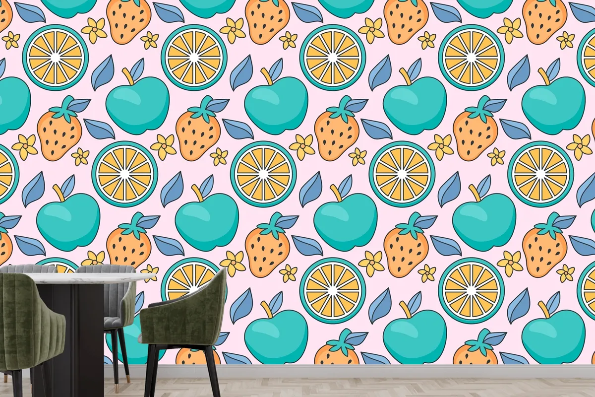 Hand Drawn Pastel Summer Pattern Design Wallpaper Mural