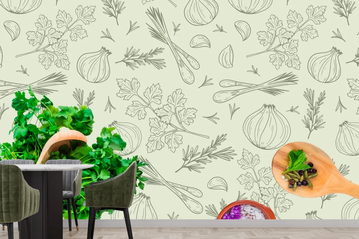 Hand Drawn Pattern Background Kitchen Wallpaper Mural