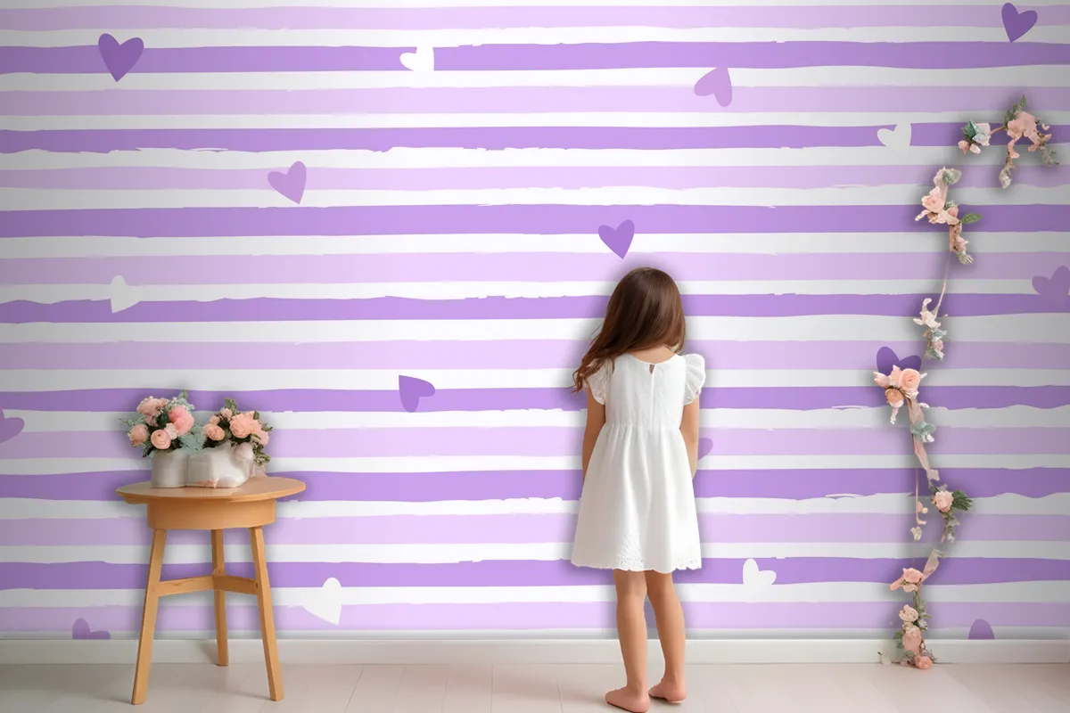 Hand Drawn Purple Striped Background Wallpaper Mural