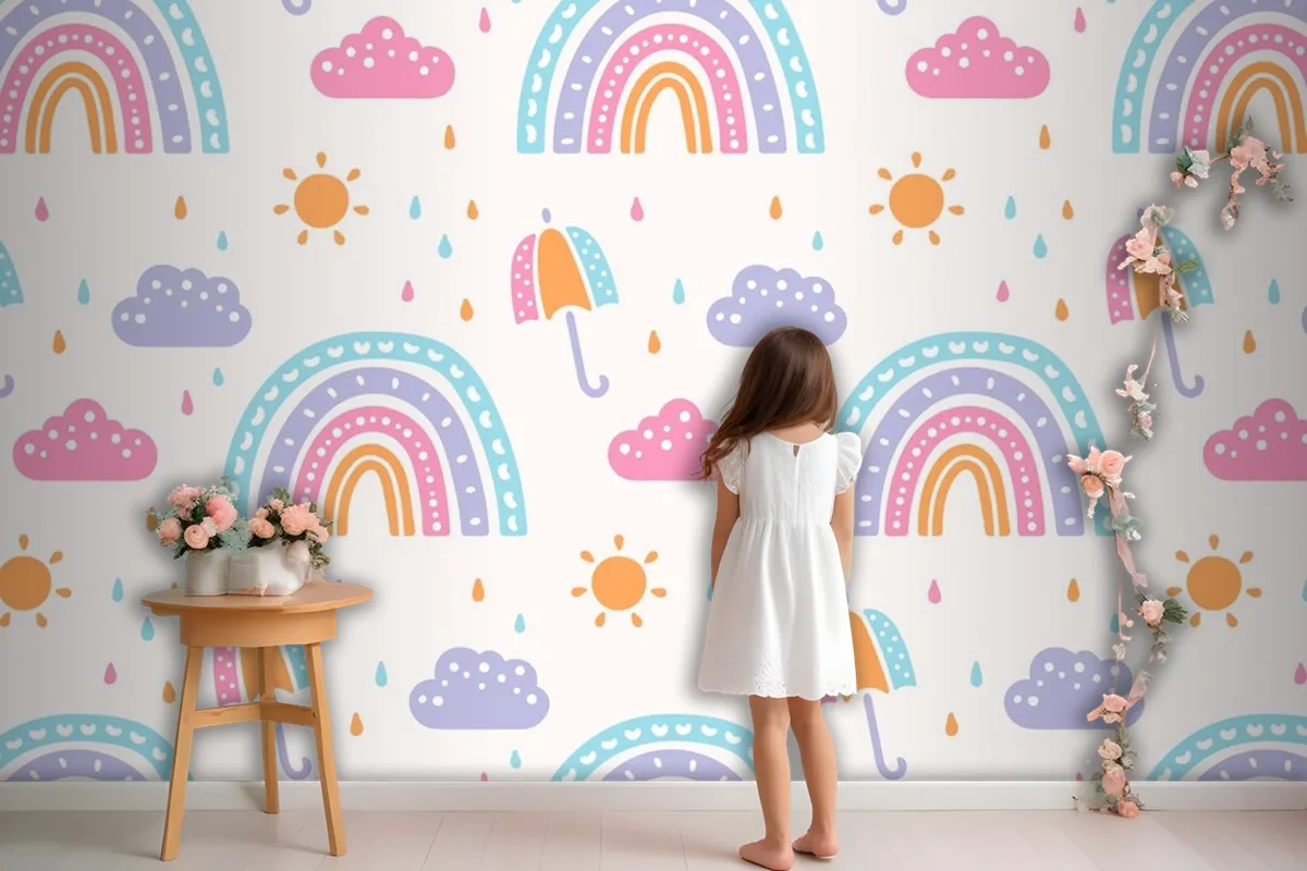 Hand Drawn Rainbow Pattern Design Kids Wallpaper Mural