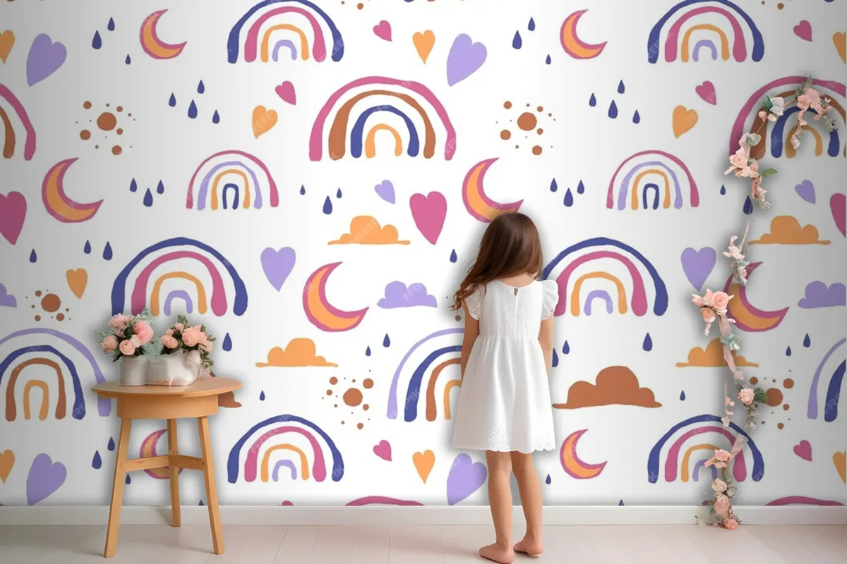 Hand Drawn Rainbow Pattern Design Wallpaper Mural