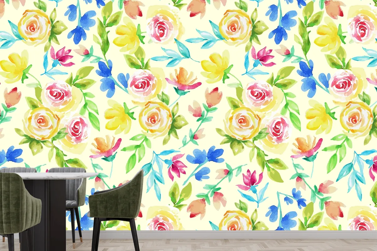 Hand Drawn Small Flowers Pattern Wallpaper Mural