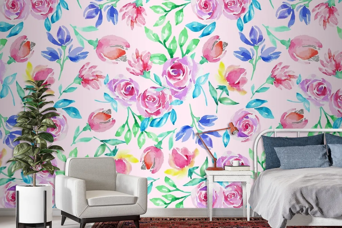 Hand Drawn Small Flowers Pattern Wallpaper Mural