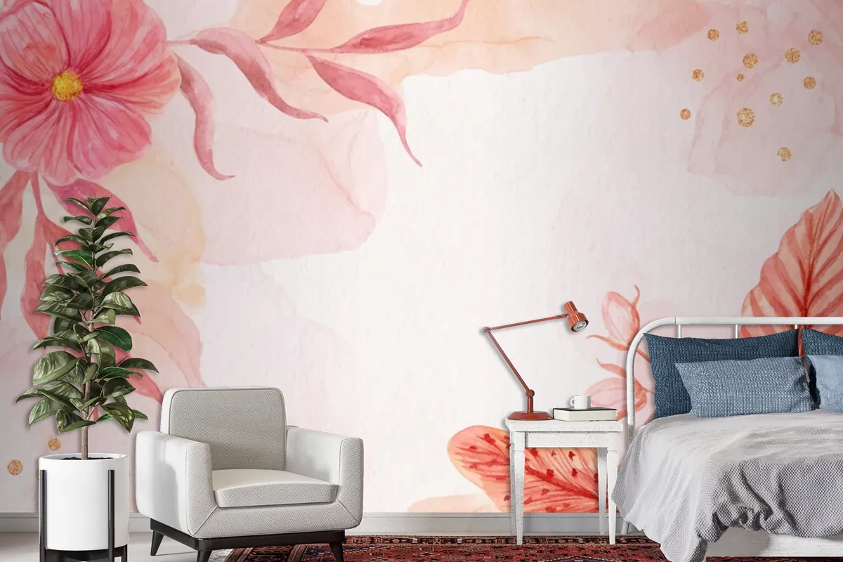 Hand Painted Flowers Background Wallpaper Mural