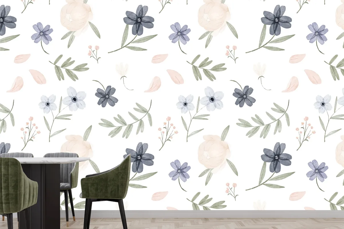 Hand Painted Watercolor Botanical Pattern Wallpaper Mural