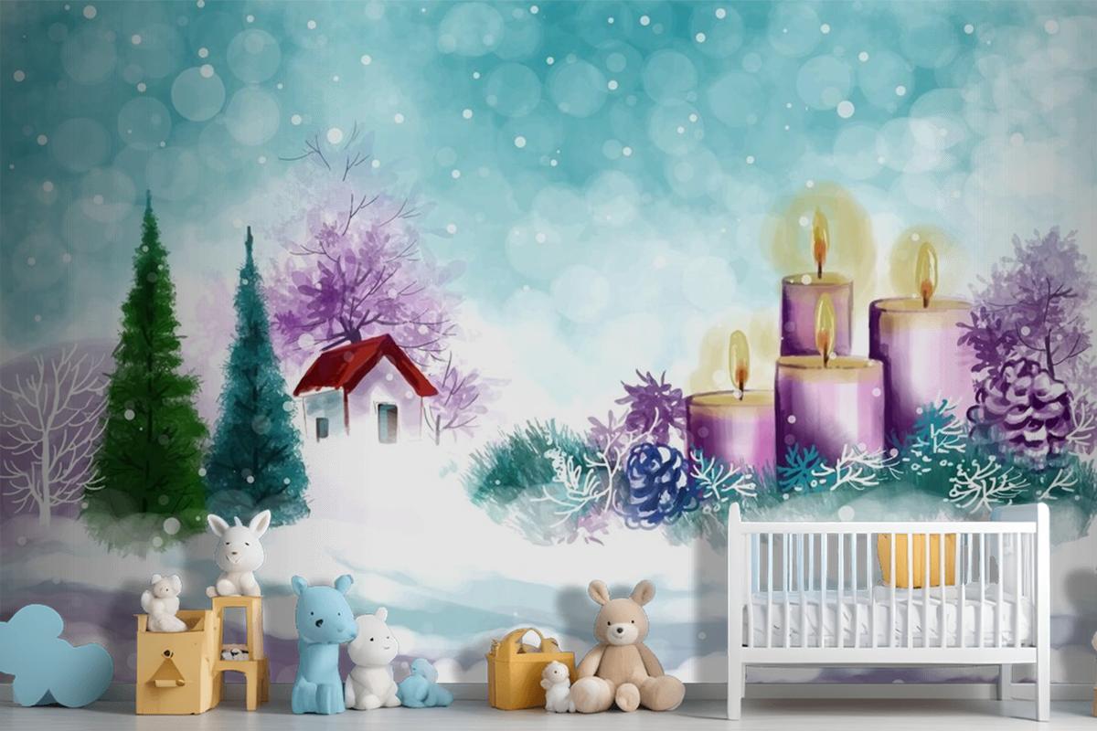 Hand Painted Watercolor Drawing For Christmas And Happy New Year Season Wallpaper Mural