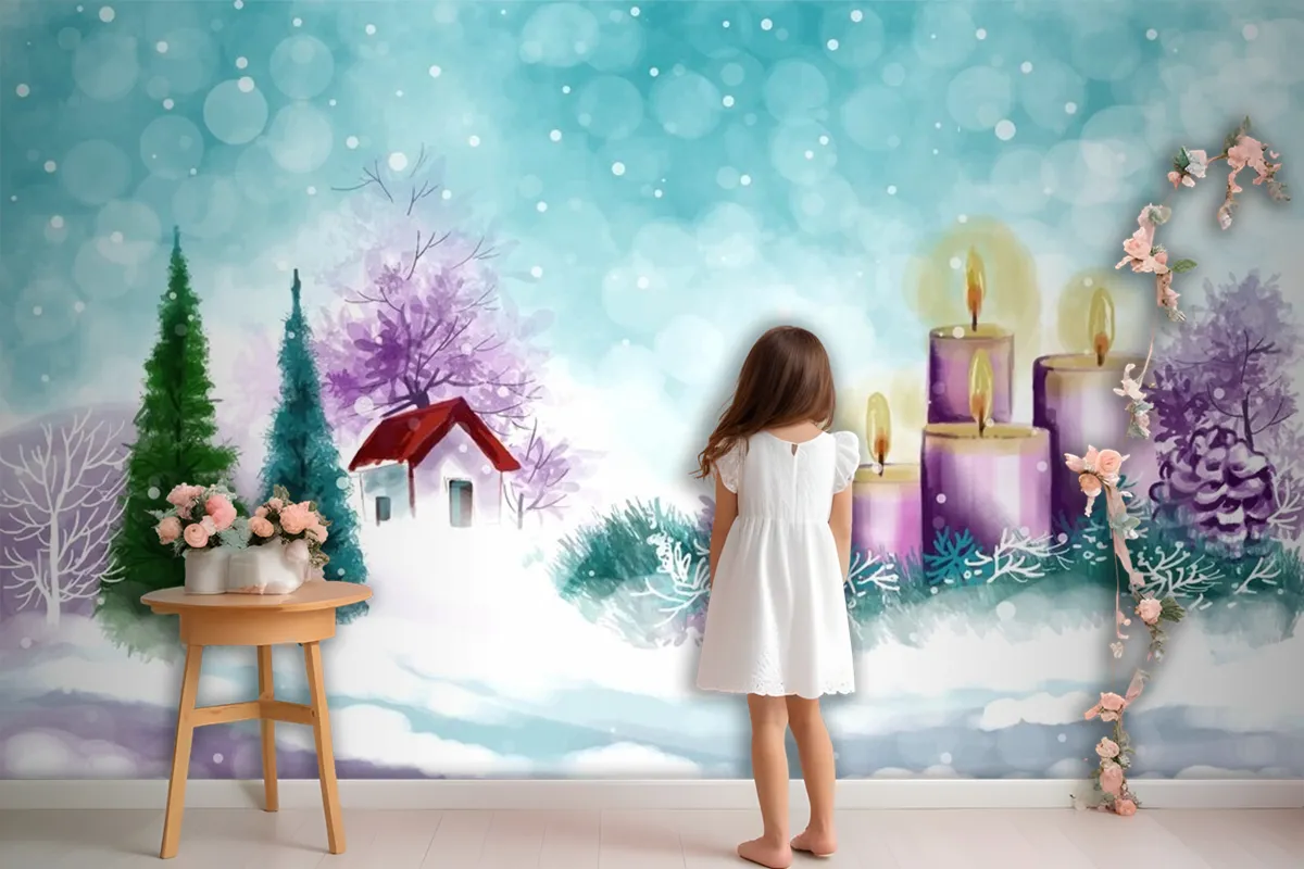 Hand Painted Watercolor Drawing For Christmas And Happy New Year Season Wallpaper Mural