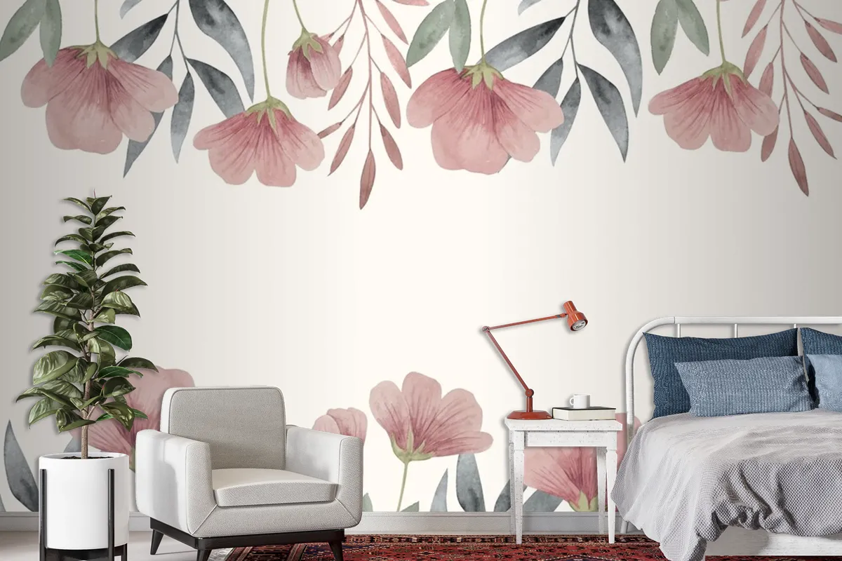 Hand Painted Watercolor Floral Background Wallpaper Mural