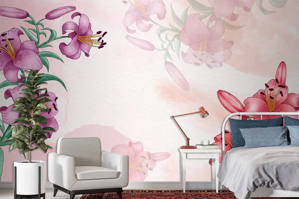 Hand Painted Watercolor Floral Background Wallpaper Mural