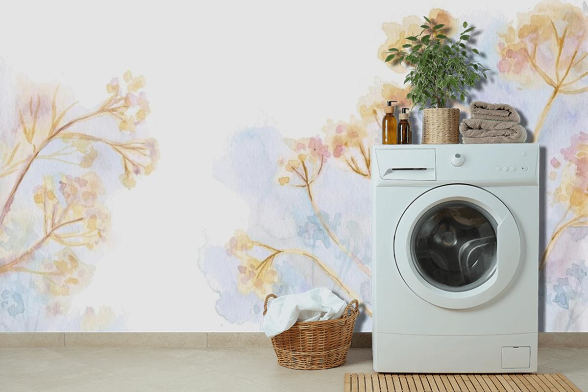 Hand Painted Watercolor Nature Laundry Room Wallpaper Mural