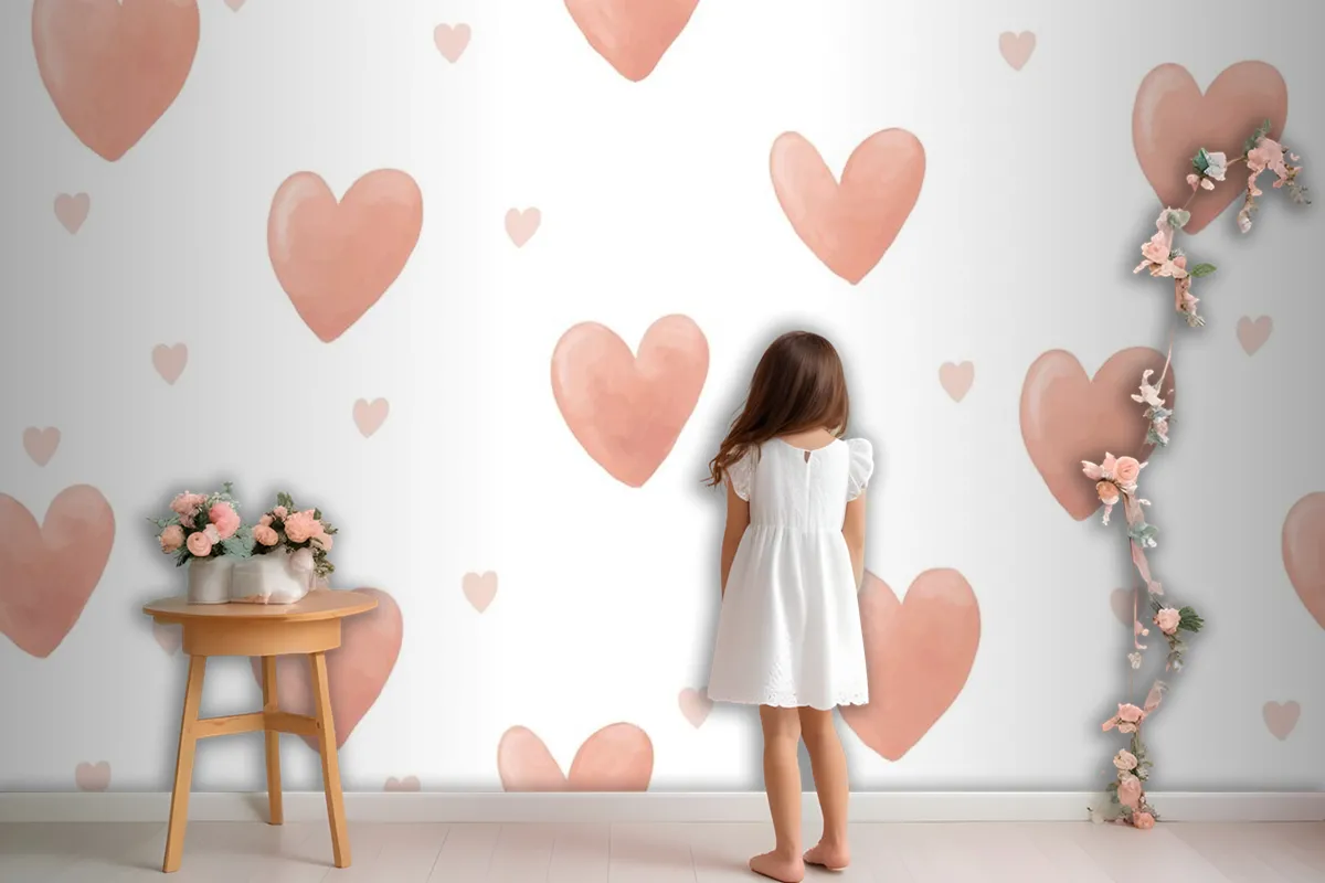 Heart Background Cute Watercolor Wallpaper Mural