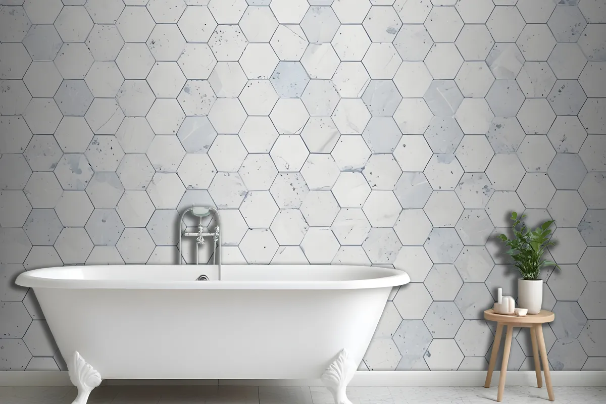 Hexagon Tile Terrazzo Pattern Wallpaper Mural
