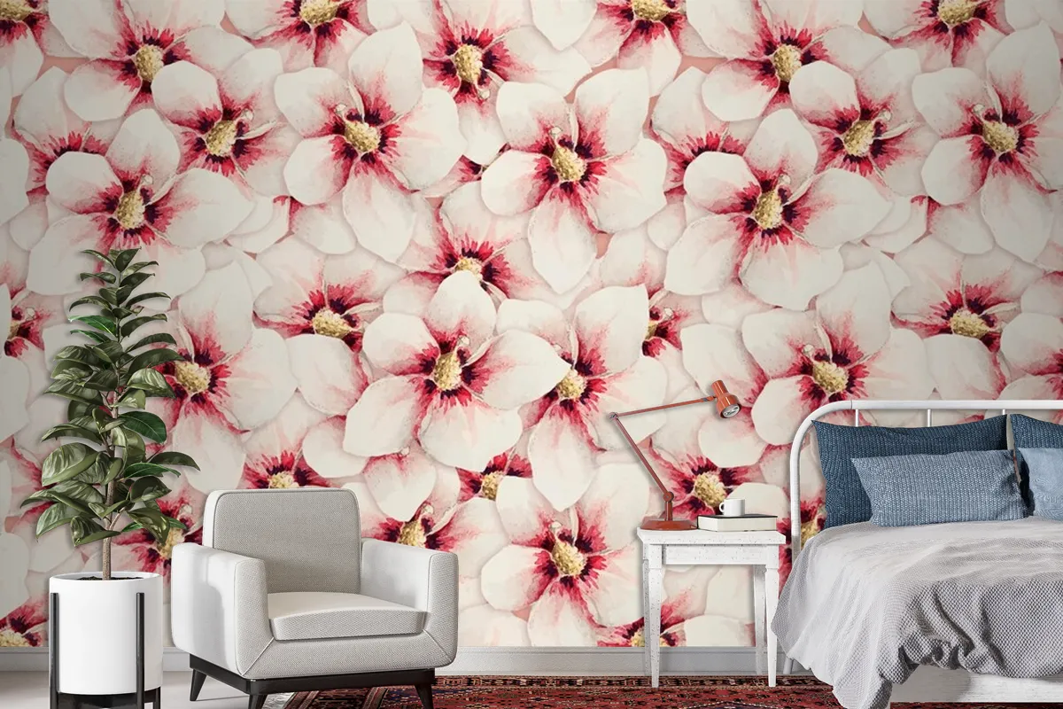 Hibiscus Flower Pattern Background Wallpaper Mural