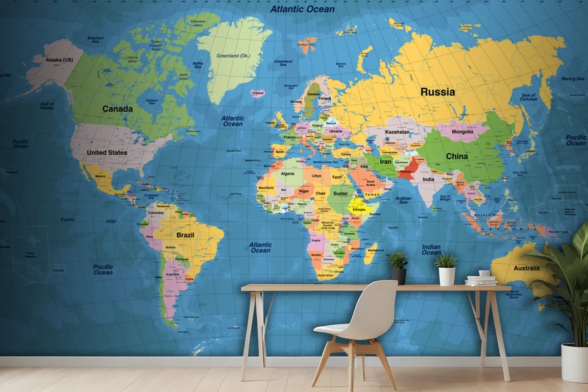 High Detailed Illustration Of World Map Wallpaper Mural