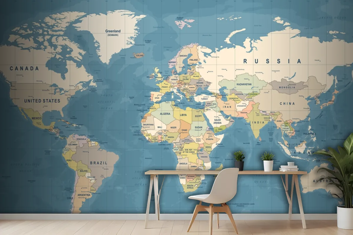 High Detailed Illustration Of Worldmap Wallpaper Mural