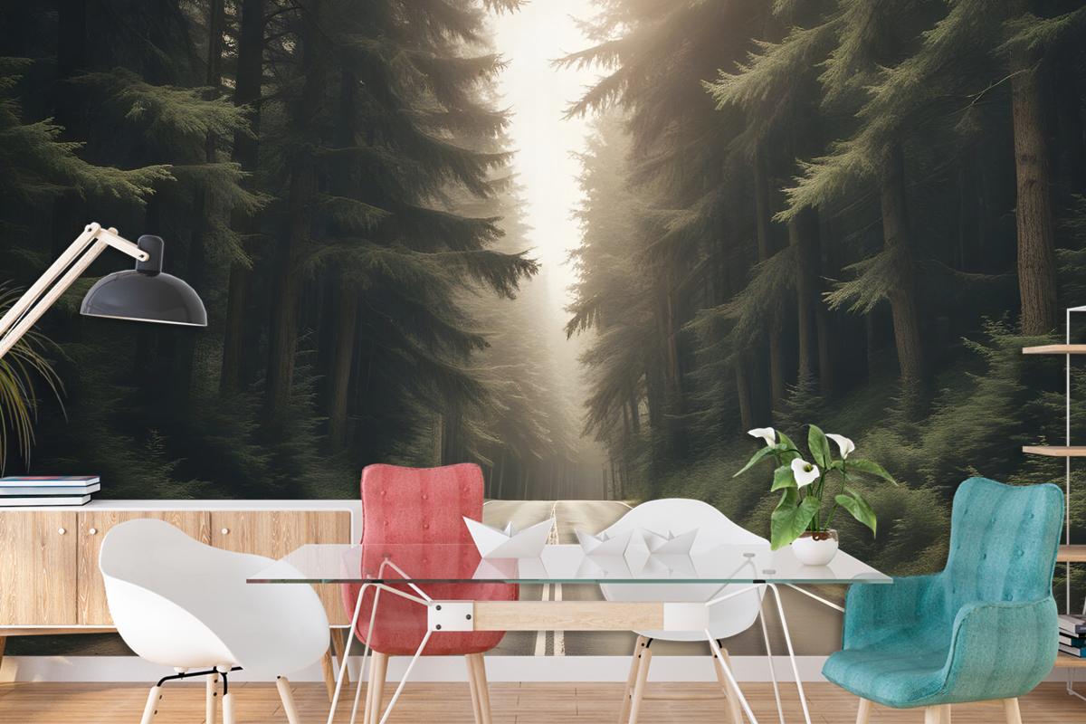 Highway On The Forest Landscape Wallpaper Mural