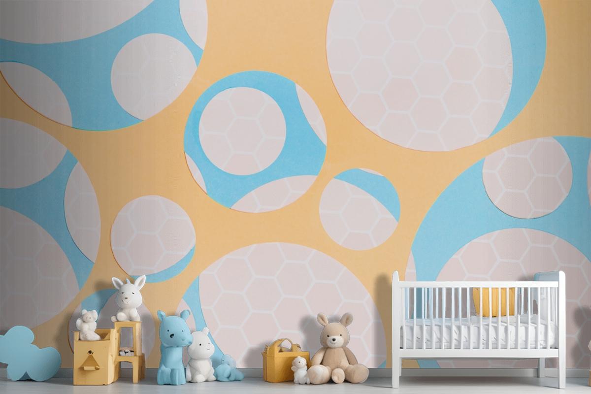 Honeycomb Pattern On Circle Shape Over The Yellow Wallpaper Mural