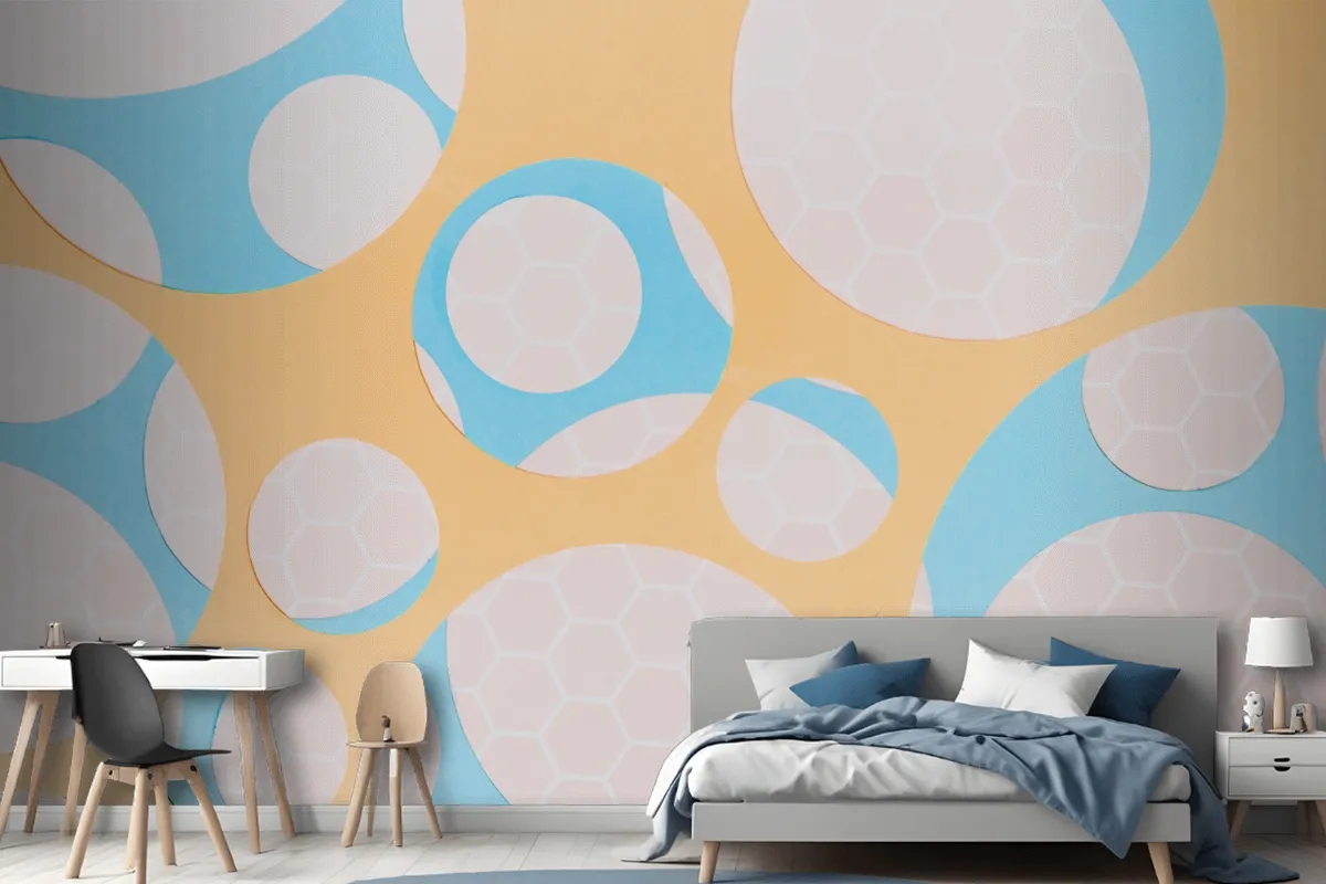 Honeycomb Pattern On Circle Shape Over The Yellow Wallpaper Mural