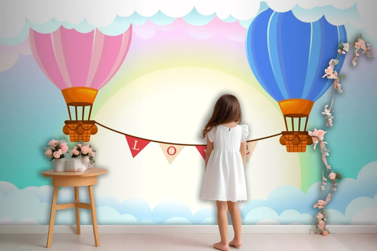 Hot Air Balloons Girl Wallpaper Mural