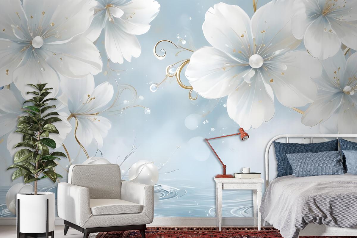 Jewelry White Lux Floral Wallpaper Mural