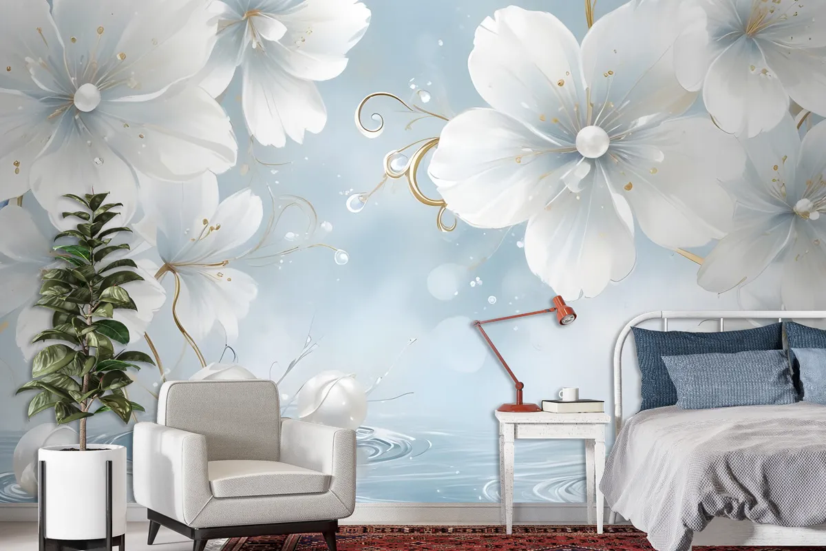 Jewelry White Lux Floral Wallpaper Mural