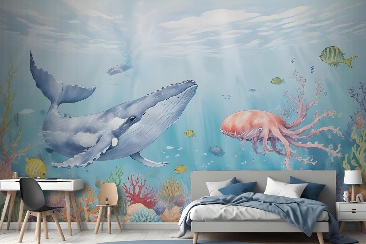 Kids Cute Whale Undersea Wallpaper Murals