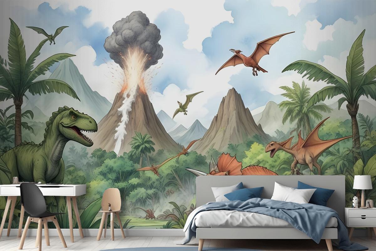 Kids Dinosaur With Trex Jurassic World Wallpaper Mural