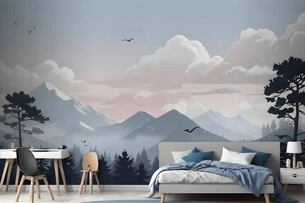 Kids Mountain Landscape With Snow Wallpaper Mural