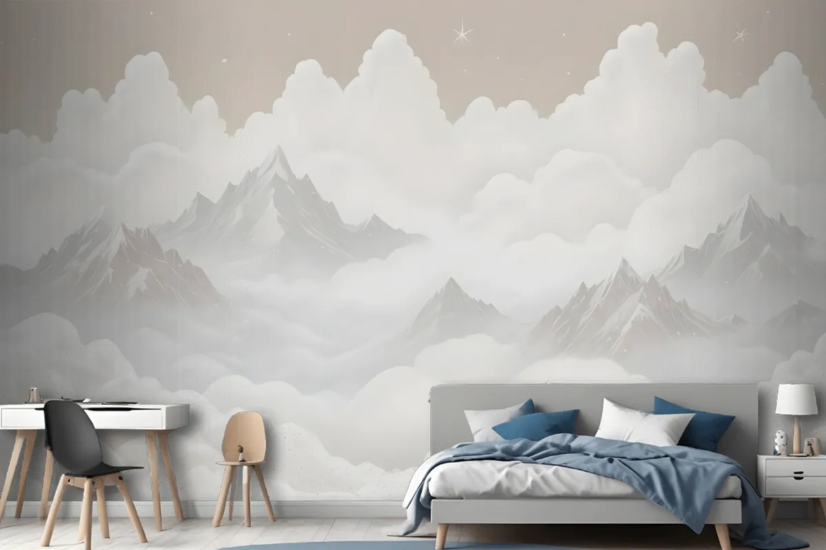 Kids Mountain With Clouds Wallpaper Mural