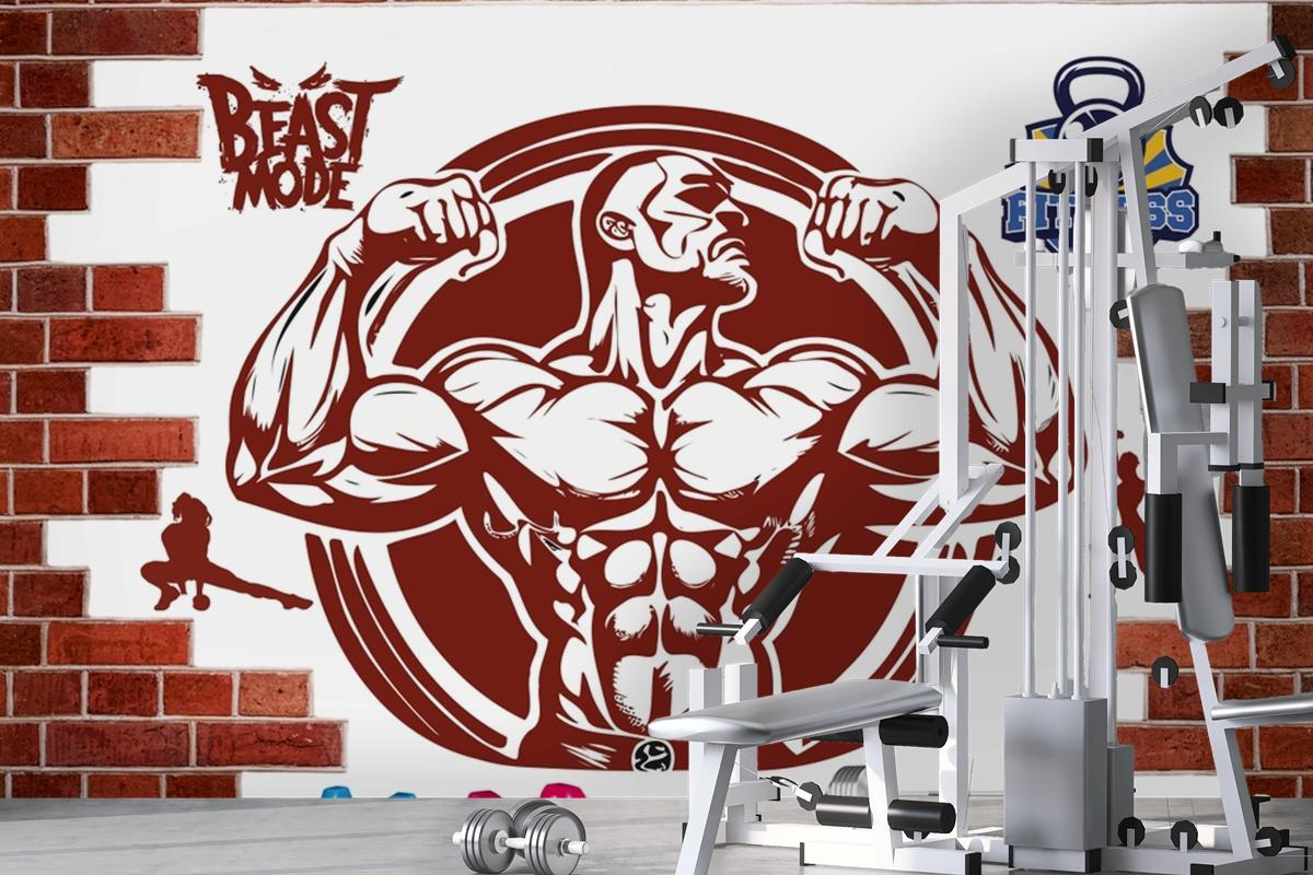 Kırık Tuğla Duvar Dambıl Gym Fitness Duvar Kağıdı