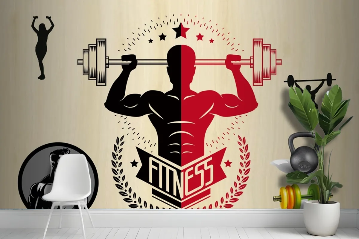 Kırmızı Siyah Temalı Fitness Spor Salonu Duvar Kağıdı