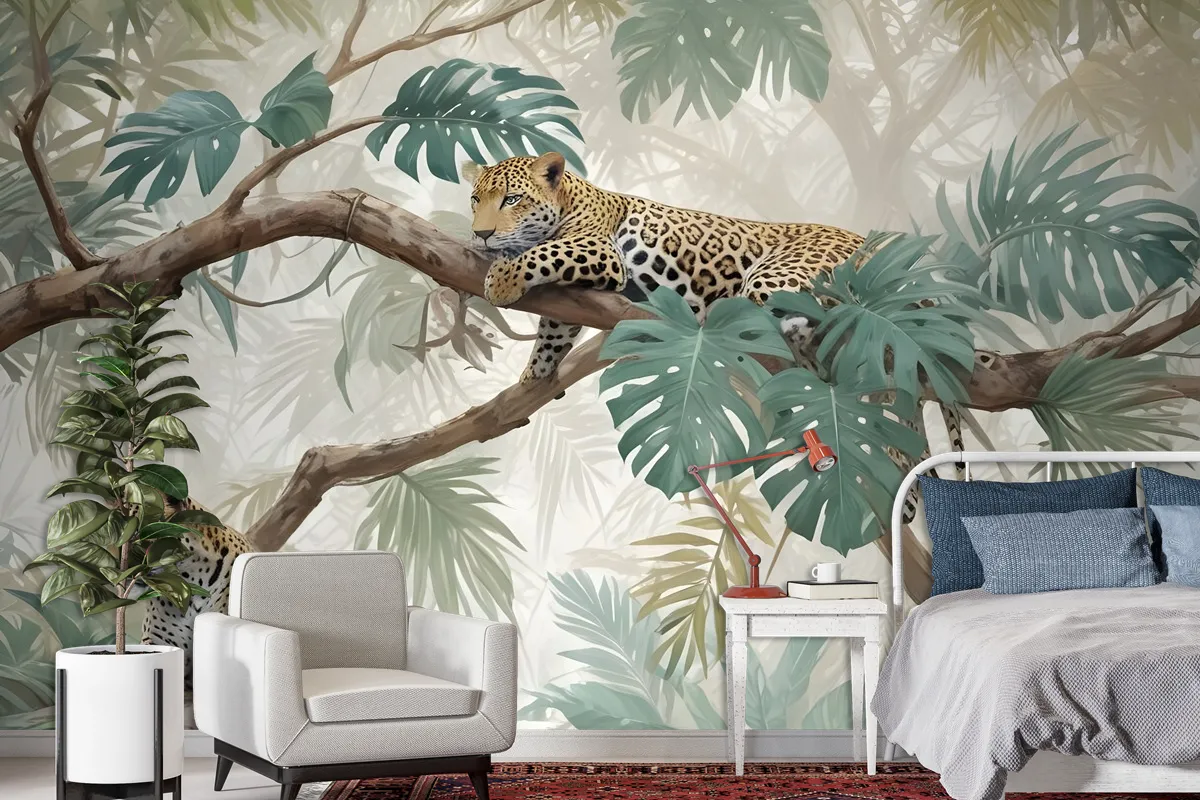 Leopards On Branch Jungle Wallpaper Mural