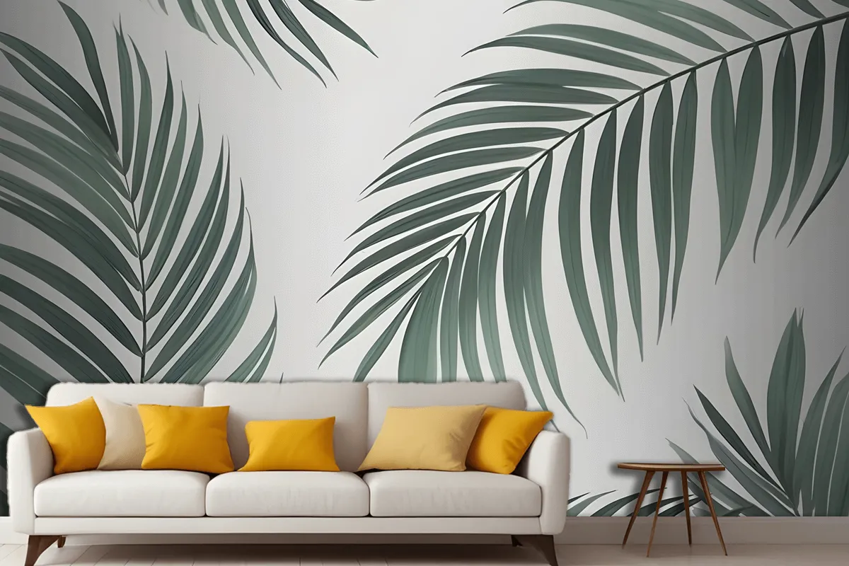 Light Background Palm Leaves Various Shades Green Wallpaper Mural
