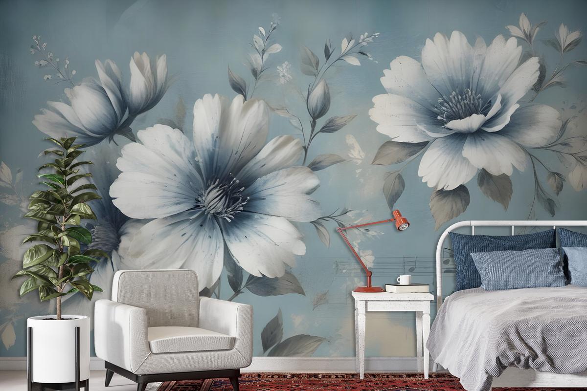 Light Floral With Music Notes Wallpaper Mural